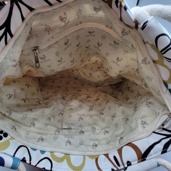 Farmhouse Is My Style Floral Canvas Tote Bag Rope Handles Zipper Pocket Lined - Picture 5 of 5